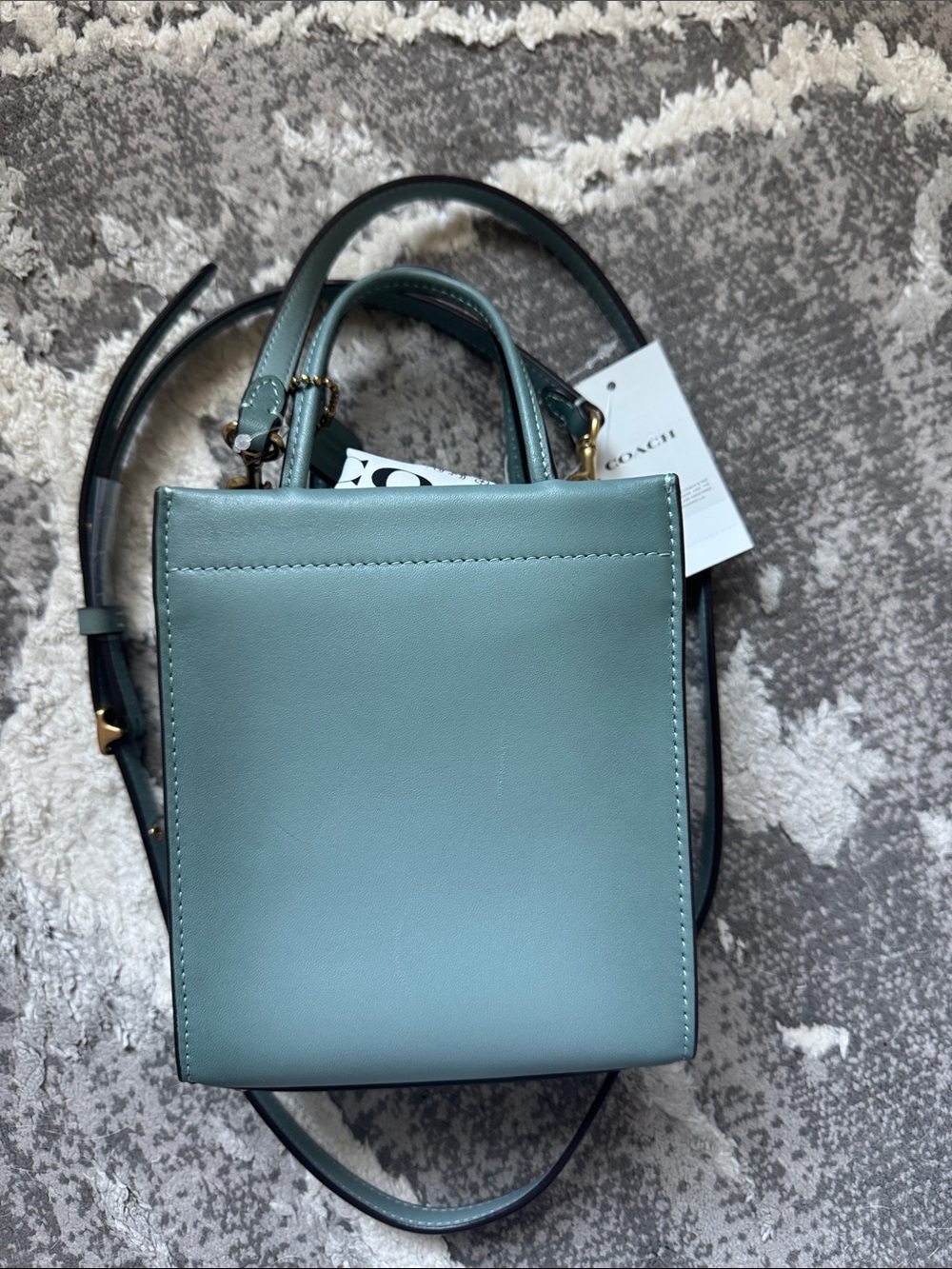 New Coach glovetanned leather mini cashin Tote Seafoam Sage Green